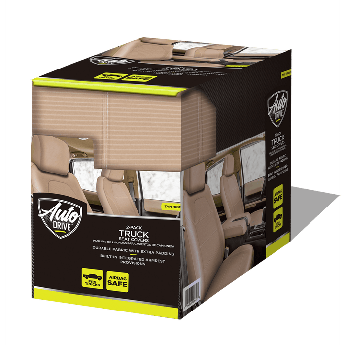 Auto Drive 2 Piece Truck Seat Cover Santos, Jacquard Tan - Universal Fit, 2202SC305 - open_box