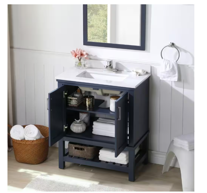 Tupelo 30 in. Single Sink Midnight Blue Bath Vanity with White Engineered Stone Top (Assembled) - open_box