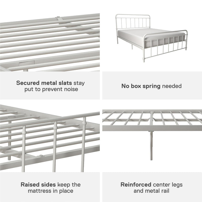 DHP Wallace Metal Platform Bed Frame with Headboard, Queen, White - new