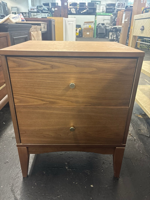 Baxton Studio Landis Mid-Century Modern Ash Walnut Finished Wood 2-Drawer Nightstand - new