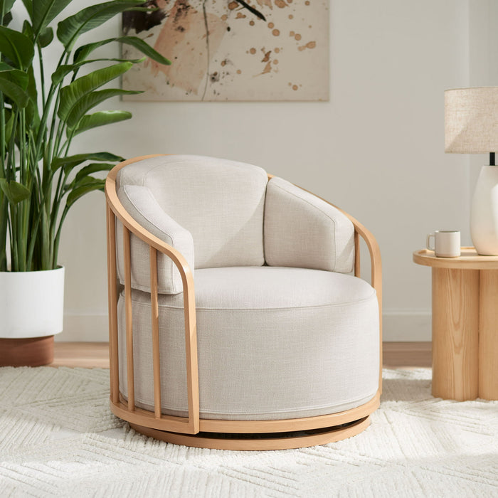 Better Homes & Gardens Lillian Swivel Birdcage Chair, Cream Linen - use_like_new