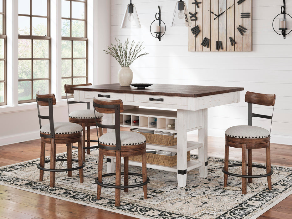 Valebeck White/Brown Valebeck Counter Height Dining Table and 4 Barstools