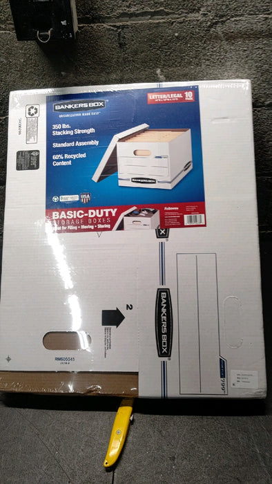 Bankers Box Basic Duty Letter/Legal File Storage Box with Lids, 10 Pack, White Corrugate Cardboard - new