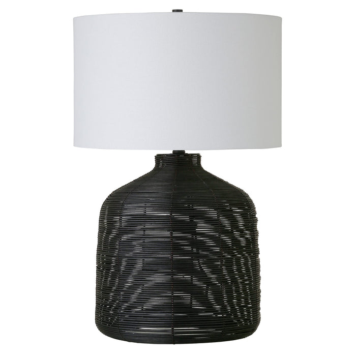 Henn&Hart 27" Tall Oversized/Rattan Table Lamp with Fabric Shade in Black Rattan/White, Lamp, Desk Lamp for Home or Office - open_box