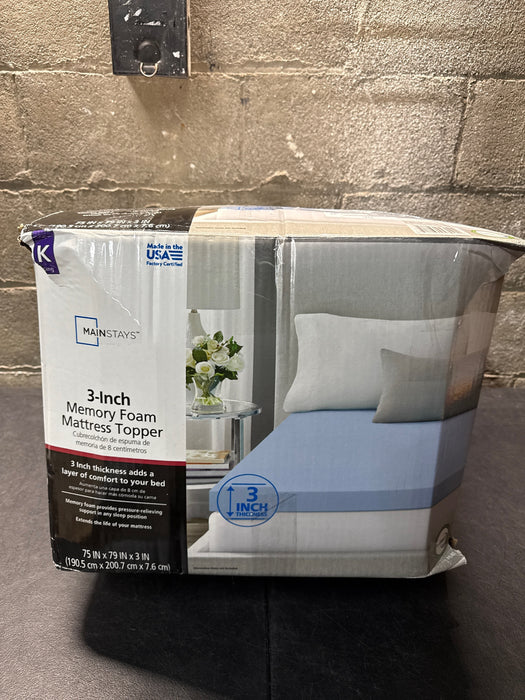 Mainstays 3" Memory Foam Mattress Topper, King - new