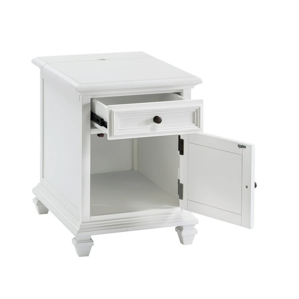 Charlestown Modern Farmhouse Soft White Wood Storage End Table with USB - new