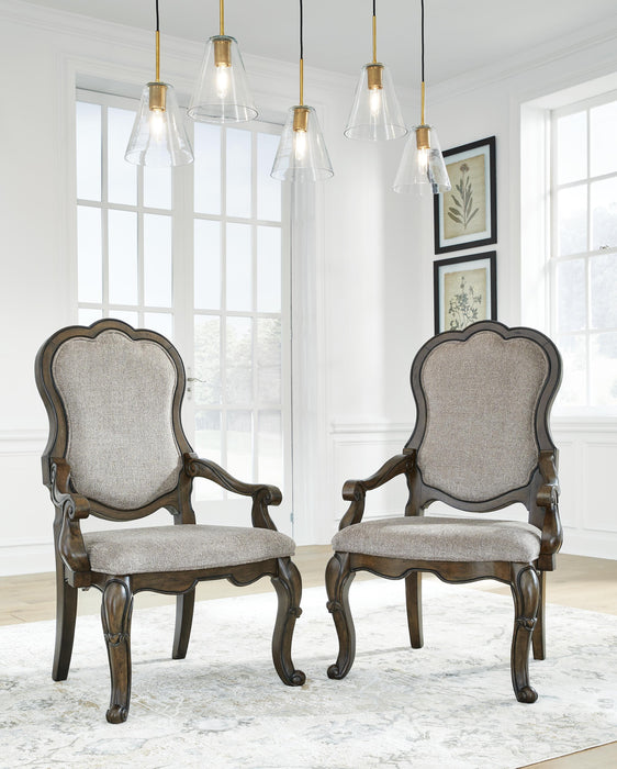 Maylee Dark Brown Dining UPH Arm Chair (Priced Per Item, Must Order 2, 4, 6, or 8)