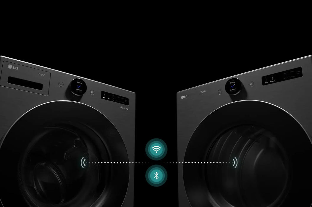 LG - 5.0 Cu. Ft. High-Efficiency Stackable Smart Front Load Washer with Steam and TurboWash 360 - Black Steel - new