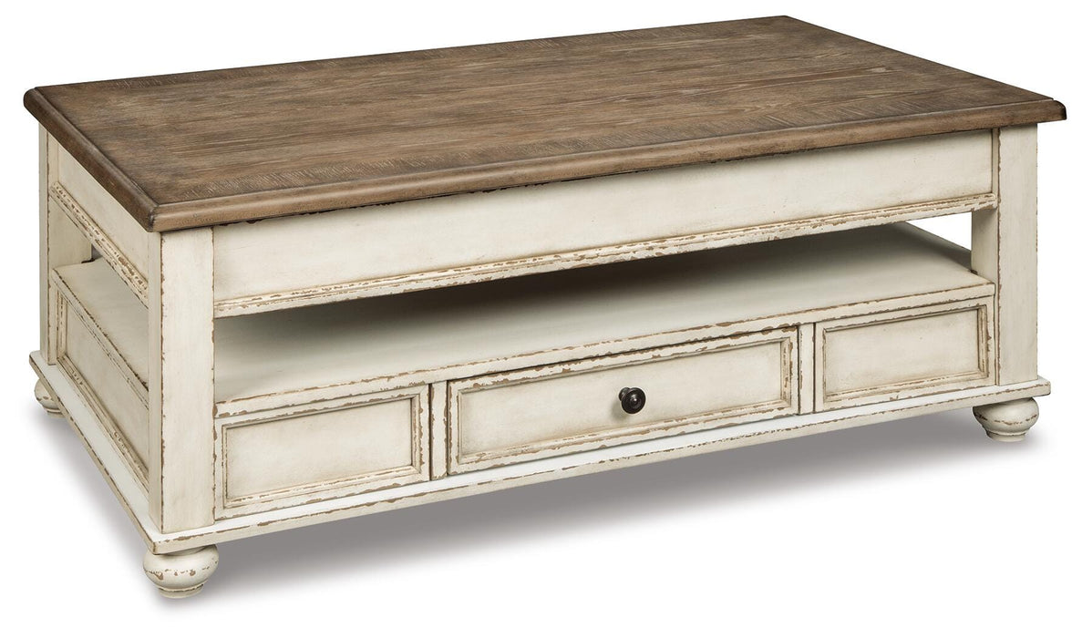 Realyn White/Brown Lift Top Cocktail Table