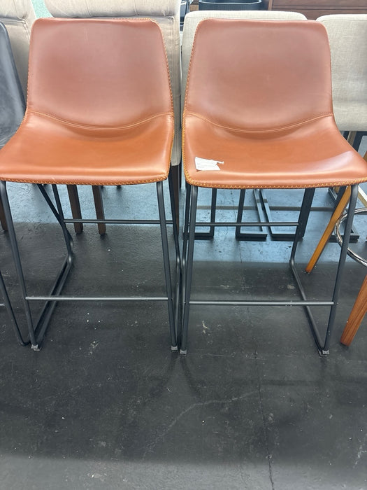 (Set of 2) Sweetcrispy Counter Height Bar Stools , Modern Counter Stool Faux Leather Barstools with Back, 26 inch Seat Height Island Stools Countertop Comfortable Brown Bar Chairs with Metal Legs - new