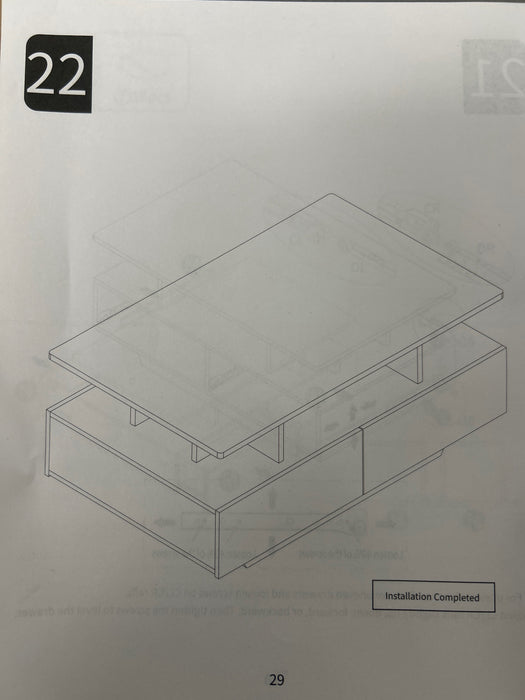 35.4" Modern High Glossy Rectangular Coffee Table with LED Light and Drawers - new