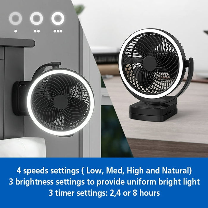Mainstay 7 "Rechargeable USB Clip and Table Fan with LED Black - new