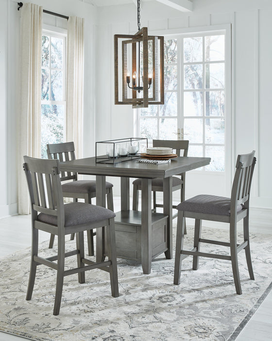 Hallanden Gray Hallanden Counter Height Dining Table and 4 Barstools