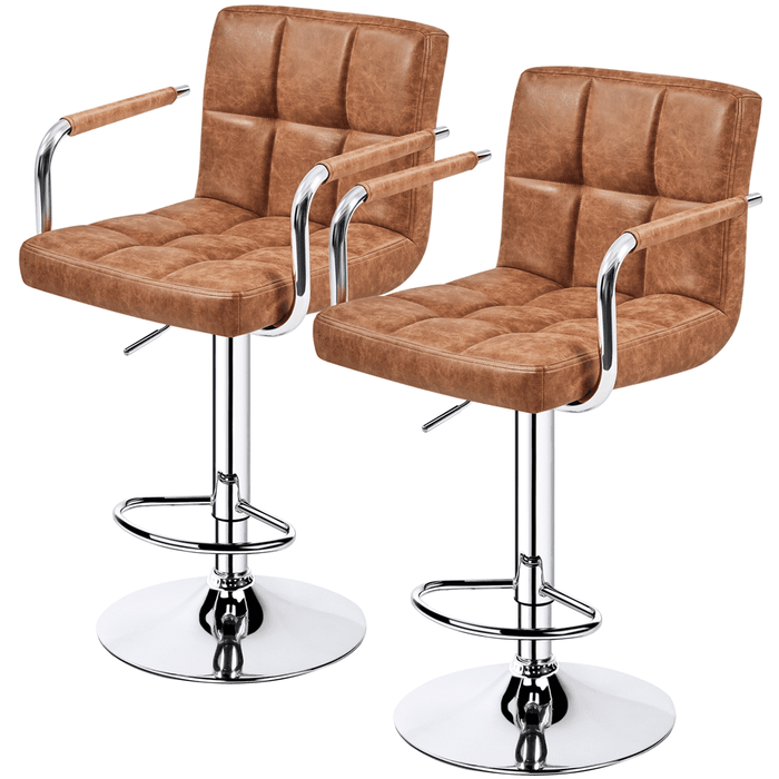 Yaheetech 2pcs PU Leather Adjustable Bar Stools for Dining Room, Retro Brown - new