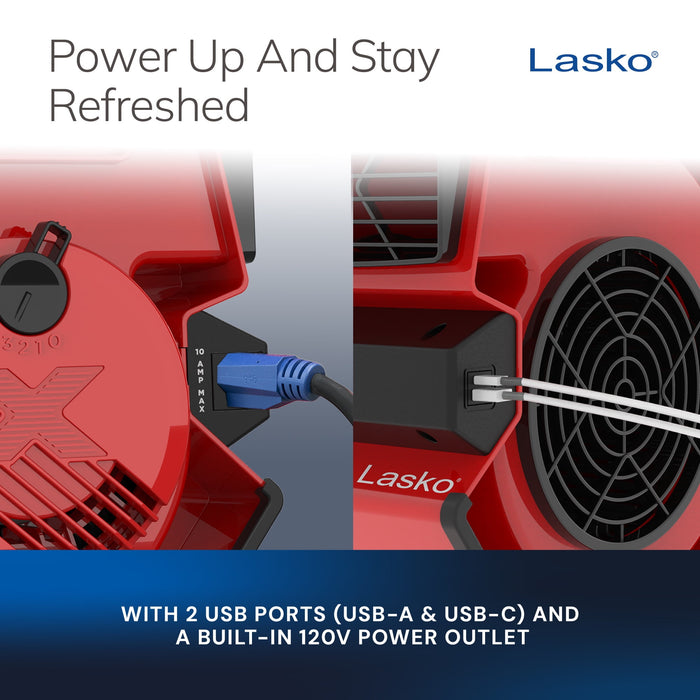 Lasko 11" X-Blower Multi-Position Utility Blower Fan with USB Port, Red, X12900 - use_like_new