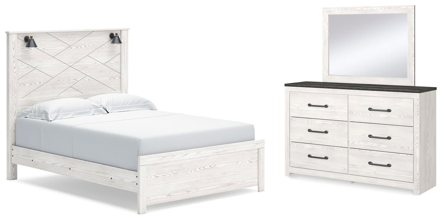 Gerridan White/Gray Gerridan Queen Panel Bed with Mirrored Dresser - Brand New