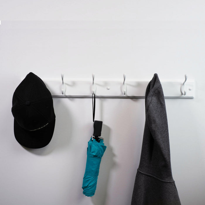 Mainstays, Hook Board, 18 in White Hookboard with 4 Satin Nickle Hooks; 30 lb Holding Capacity - new