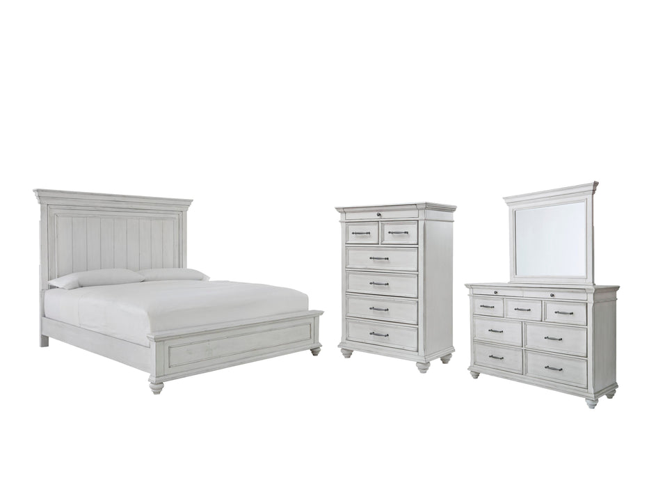 Kanwyn Whitewash Kanwyn Queen Panel Bed with Mirrored Dresser and Chest