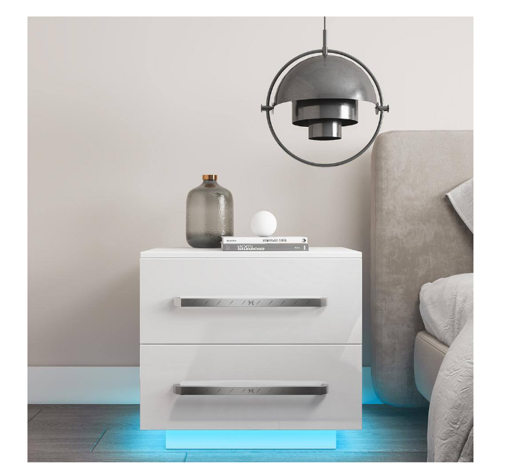 2-Drawer RGB LED White Nightstand 19.7 in. H x 21.7 in. W x 14.6 in. D - new