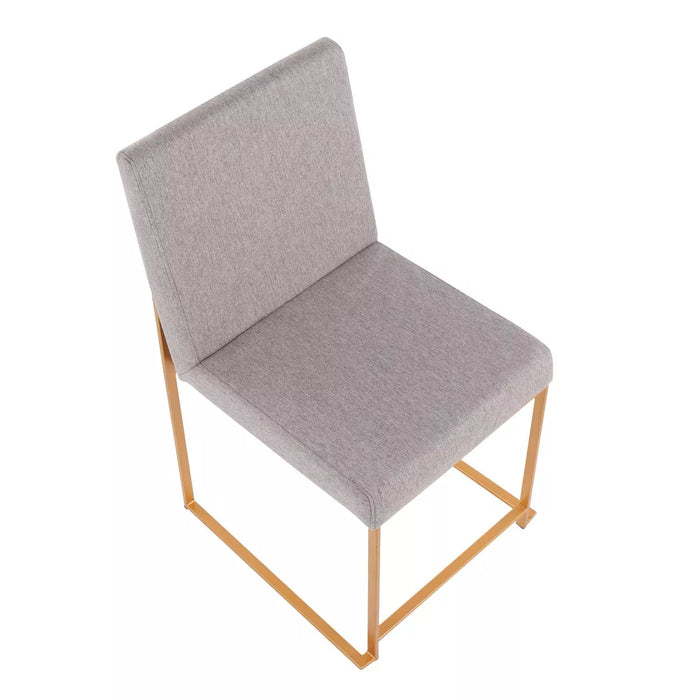 Set of 2 Highback Fuji Dining Chairs: Upholstered, Gold Frame, Light Gray - LumiSource - new
