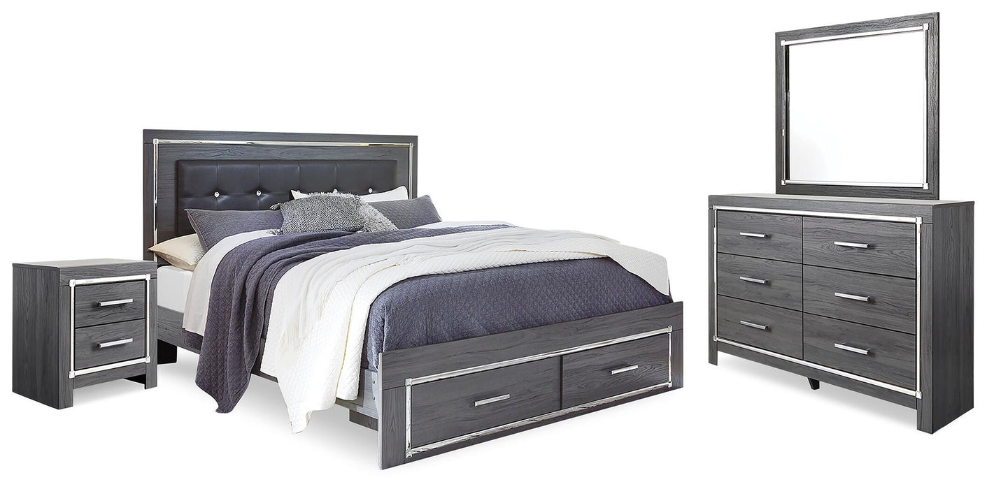Lodanna Gray Lodanna Queen Panel Bed with Mirrored Dresser and Nightstand