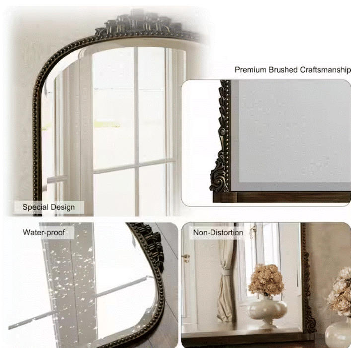 Antique Bronze 28 in. W x 40 in. H Arched Modern Polyurethane Framed with Decoration Antique Vanity Mirror Wall Mirror - new