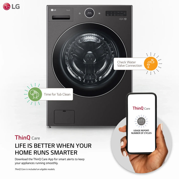 LG - 5.0 Cu. Ft. High-Efficiency Stackable Smart Front Load Washer with Steam and TurboWash 360 - Black Steel - new