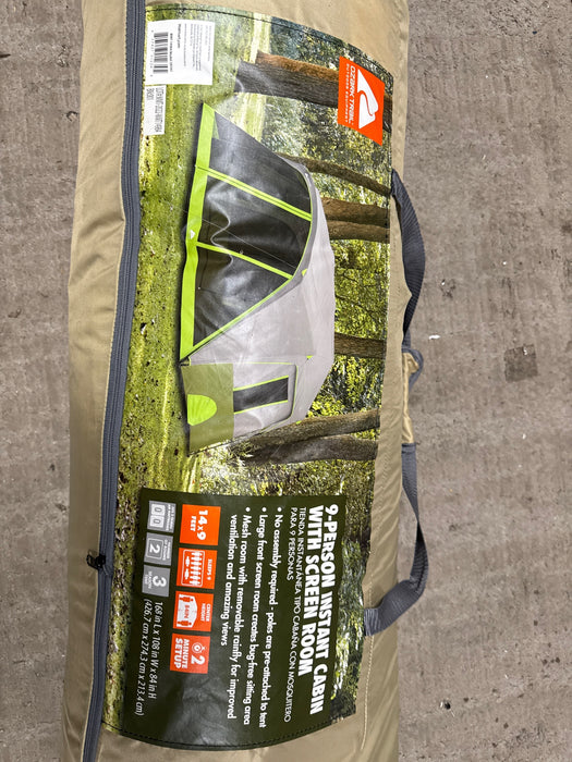Ozark Trail 14' x 13.5' 9 Person 2 Room Instant Cabin Tent with Screen Room, 30.8 lbs - new