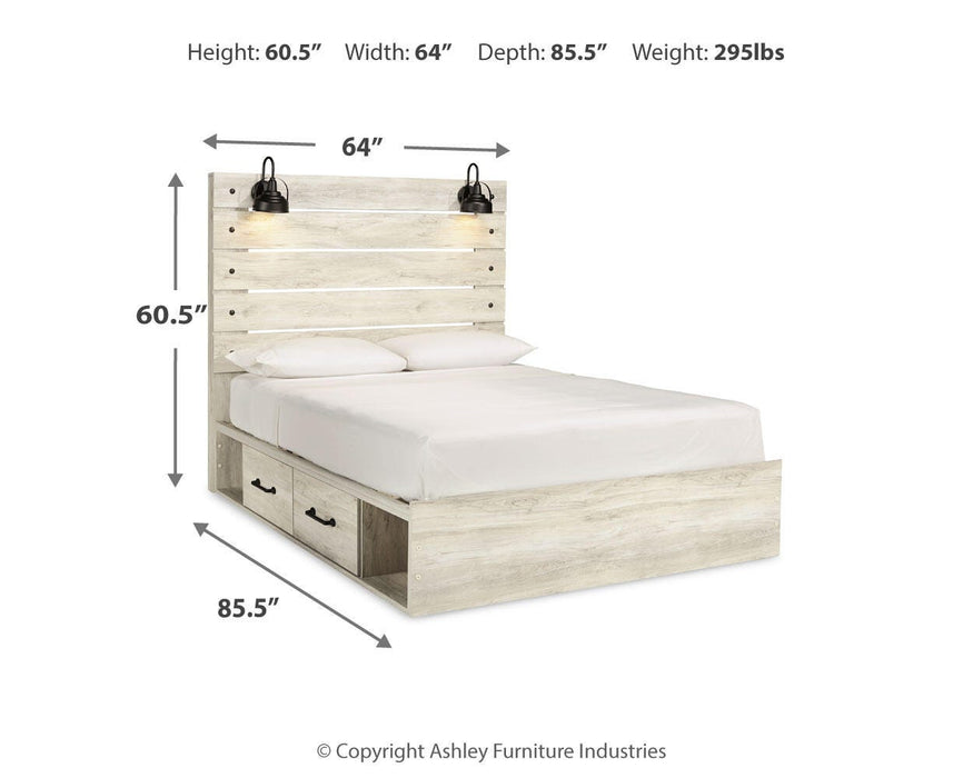 Cambeck Whitewash Cambeck Queen Panel Bed with 4 Storage Drawers