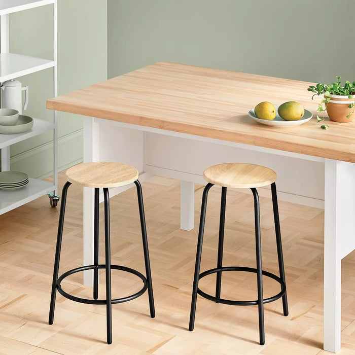 Set of 2 24" Wood and Metal Base Backless Counter Height Barstool Stool with Footrest Natural - Room Essentials™