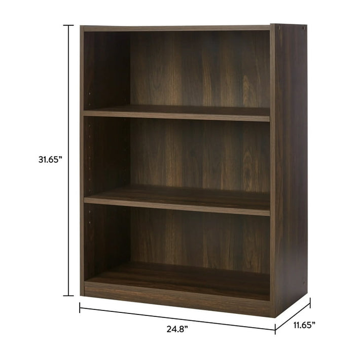 Mainstays 3-Shelf Bookcase with Adjustable Shelves, Canyon Walnut - new