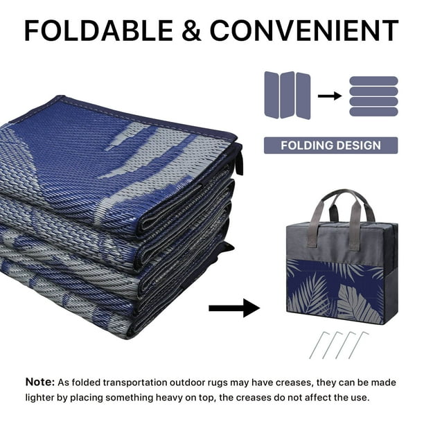 DEORAB 6'x9' Outdoor Rugs Patio Waterproof Outside Mat Reversible Plastic Camping Carpet,Blue & Grey - new