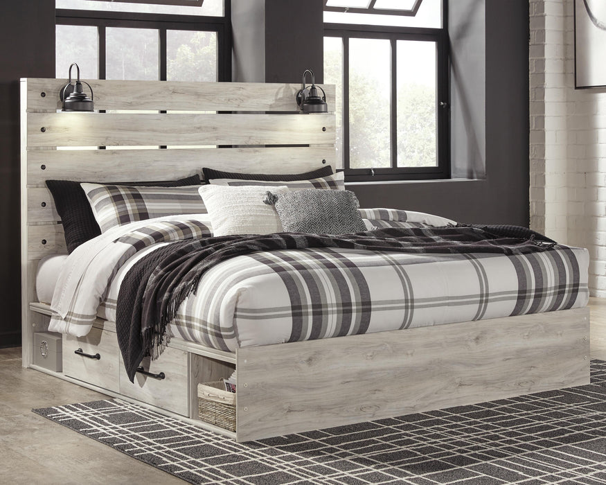 Cambeck Whitewash Cambeck King Panel Bed with 2 Storage Drawers