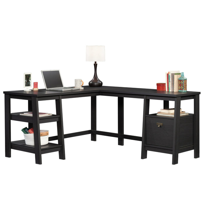 Sauder Trestle Transitional L-Shaped Writing Desk, Raven Oak Finish - new