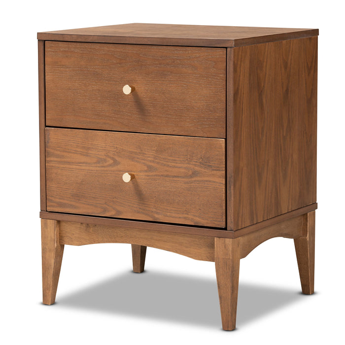 Baxton Studio Landis Mid-Century Modern Ash Walnut Finished Wood 2-Drawer Nightstand - new
