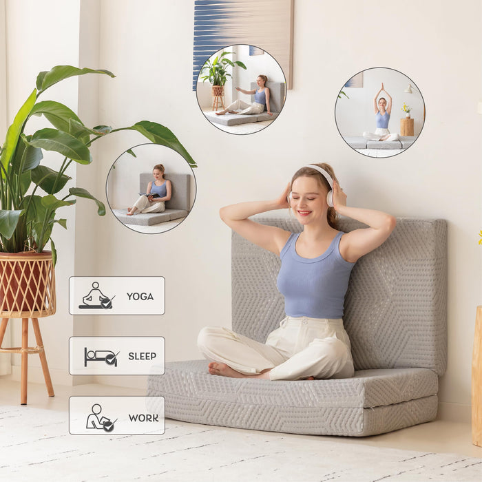 Tri-Fold Memory Foam Mattress, 4 inch Single Folding Mattress with Collapsible and Washable Cover, Travel and Guest Mat, 75"×25"×4", Grey -