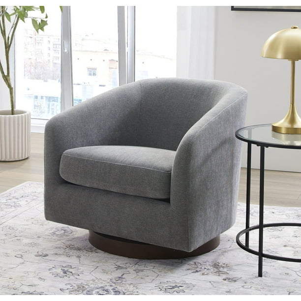 Better Homes & Gardens Bradford Wooden Base Modern Swivel Accent Chair, Gray - new