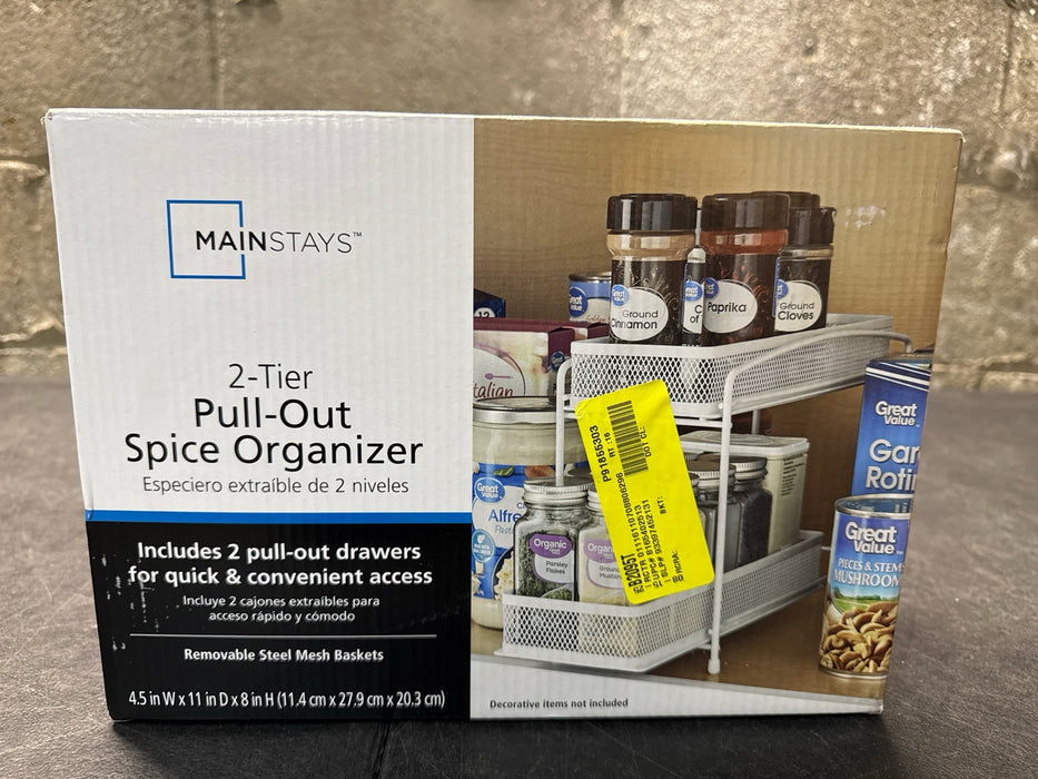 Mainstays 2-Tier Pull-Out Spice Organizer, White, 4.5" x 11" - new