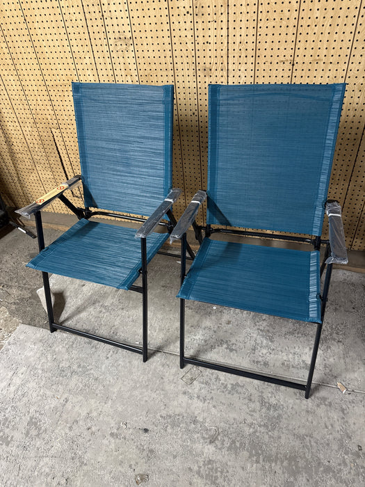 Mainstays Greyson Steel and Sling Folding Outdoor Patio Armchair - 2 Pack, Teal - new