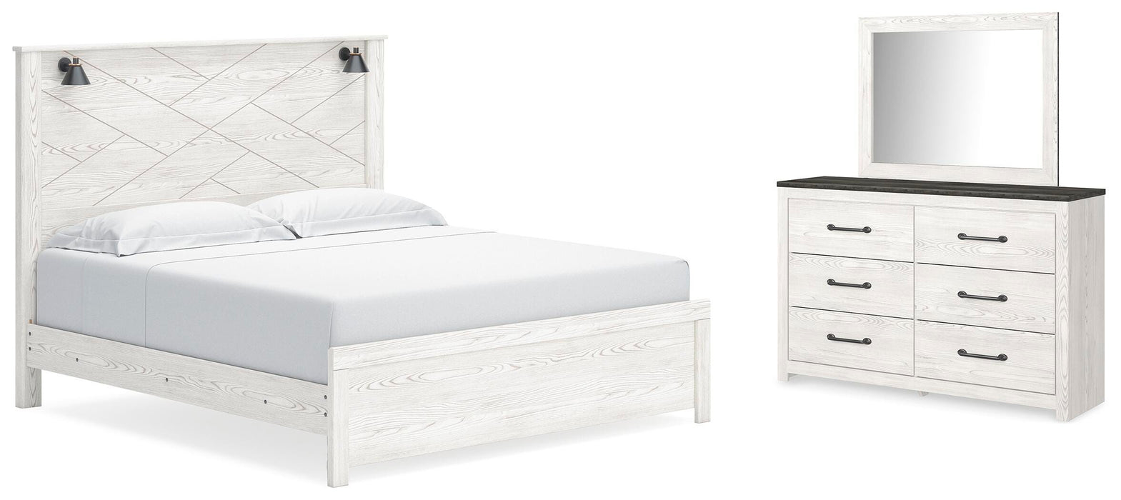 Gerridan White/Gray Gerridan King Panel Bed with Mirrored Dresser