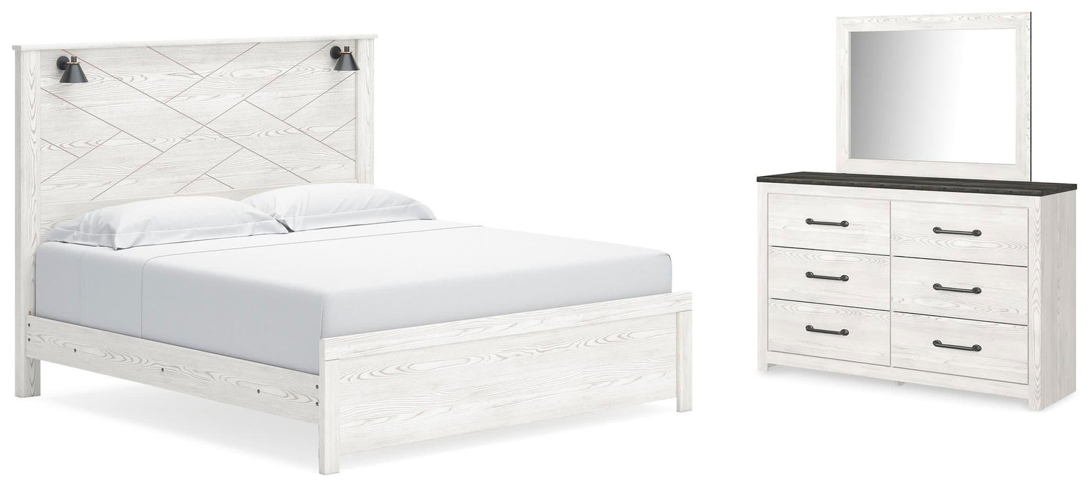 Gerridan White/Gray Gerridan King Panel Bed with Mirrored Dresser
