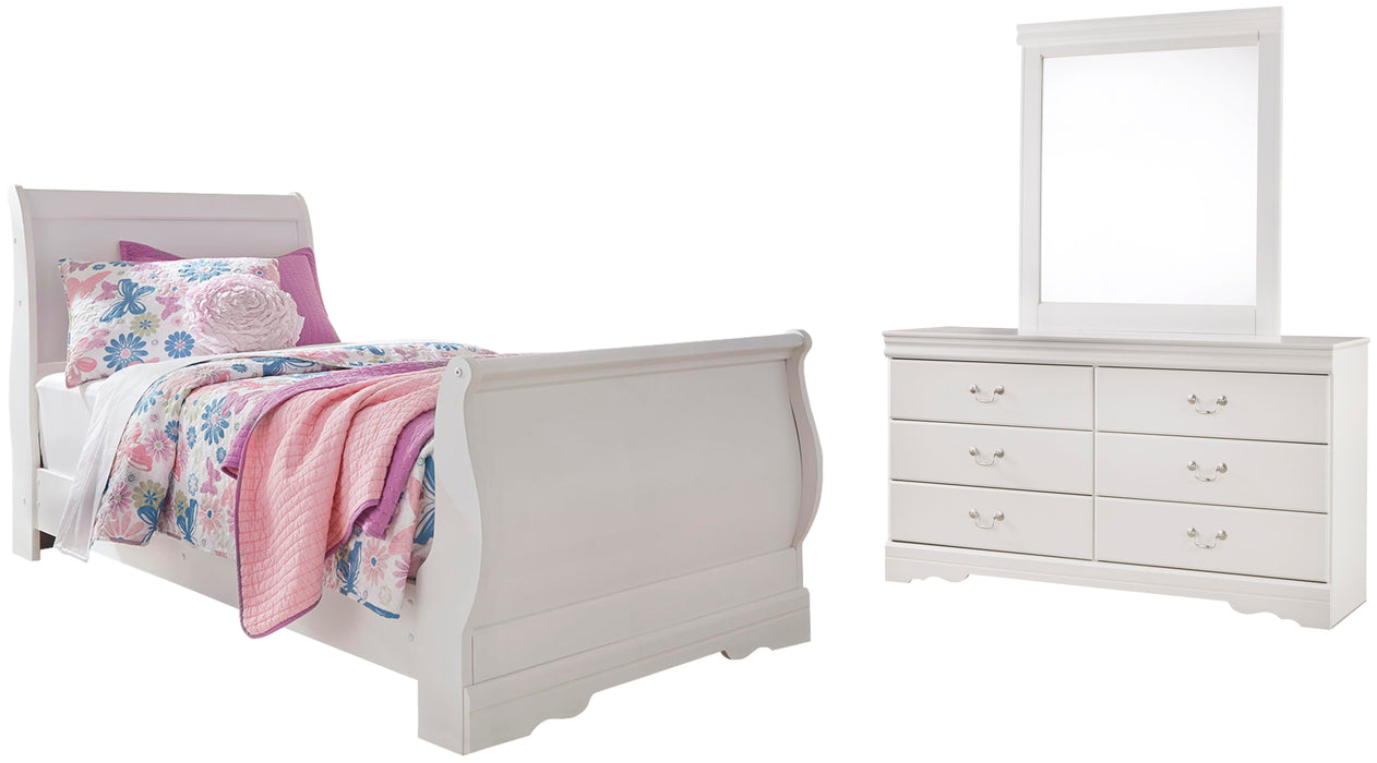 Anarasia White Anarasia Twin Sleigh Bed with Mirrored Dresser - Brand New
