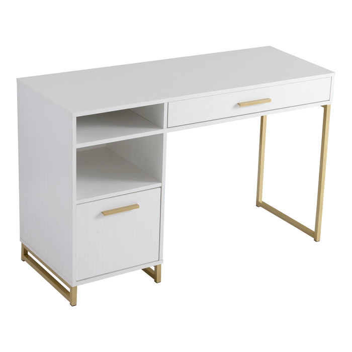 Mainstays Wood & Metal Writing Desk with 1 Drawer and 1 Door for Teen Adult,29.92 in, White Finish. - new