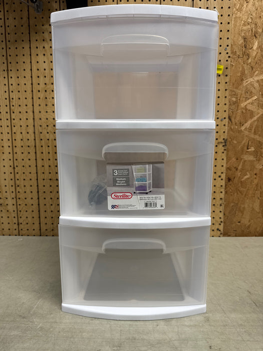 Sterilite 3 Drawer Cart, Clear Plastic Storage Drawers, Wheels Included, White - new
