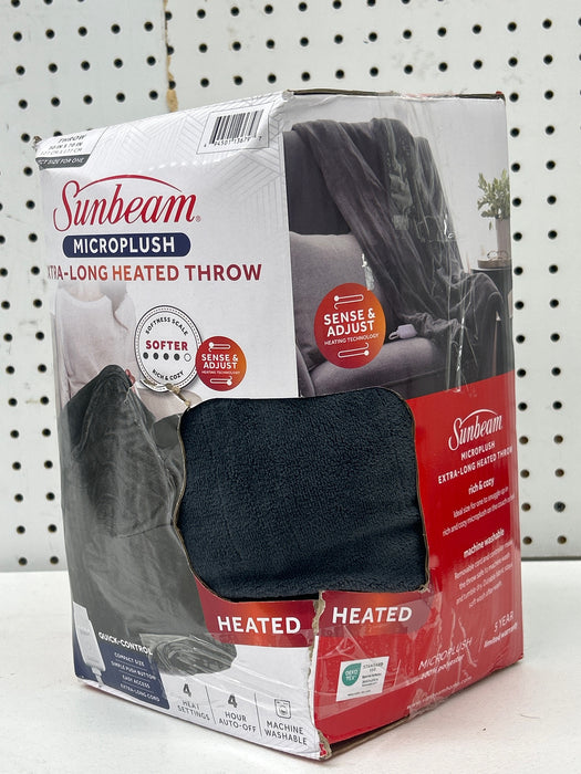 Sunbeam Electric Heated Throw Blanket Oversize Grey stone Microplush 4 Heat Settings - new