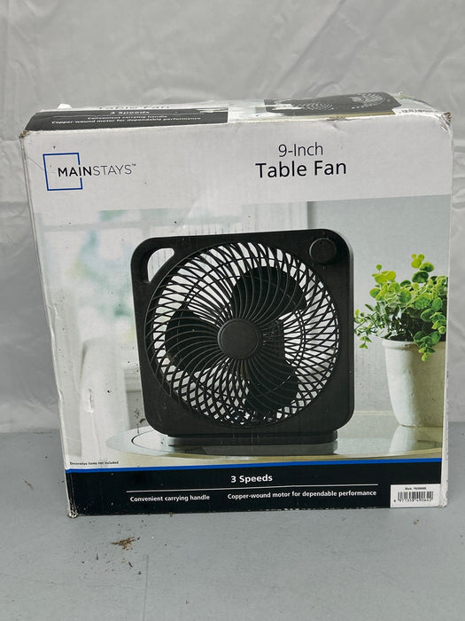 Mainstays 9-inch Box Indoor Comfort Personal AC Electric Fan, 3 Speeds, Black - use_like_new