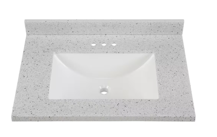 31 in. W x 22 in. D Engineered Solid Surface White Rectangular Single Sink Vanity Top in Silver Ash - open_box