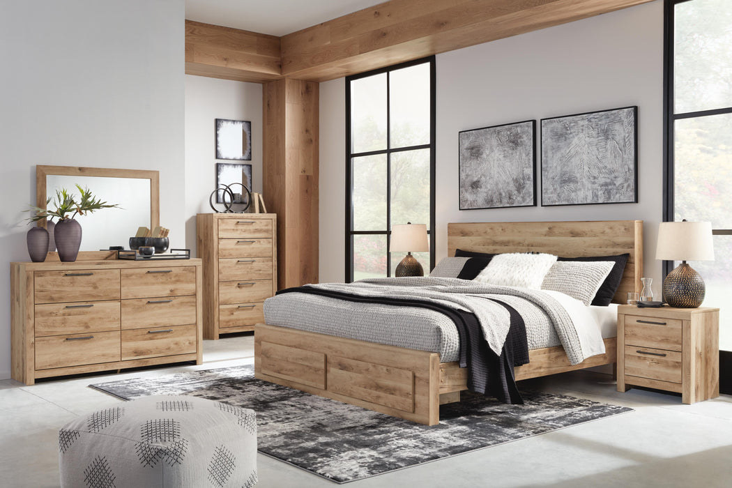 Hyanna Tan Brown Hyanna Queen Panel Storage Bed, Dresser, Mirror, Chest and Nightstand - Brand New