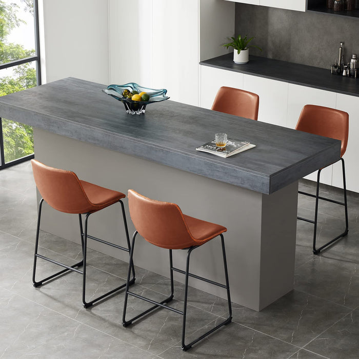 (Set of 2) Sweetcrispy Counter Height Bar Stools , Modern Counter Stool Faux Leather Barstools with Back, 26 inch Seat Height Island Stools Countertop Comfortable Brown Bar Chairs with Metal Legs - new