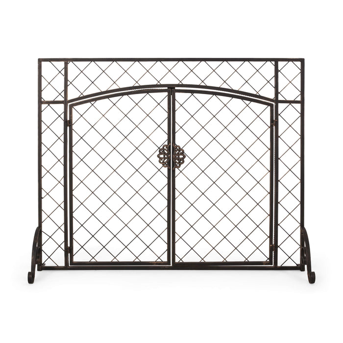 Christopher Knight Home Kristin Iron Fireplace Screen, Black Brushed Gold - new